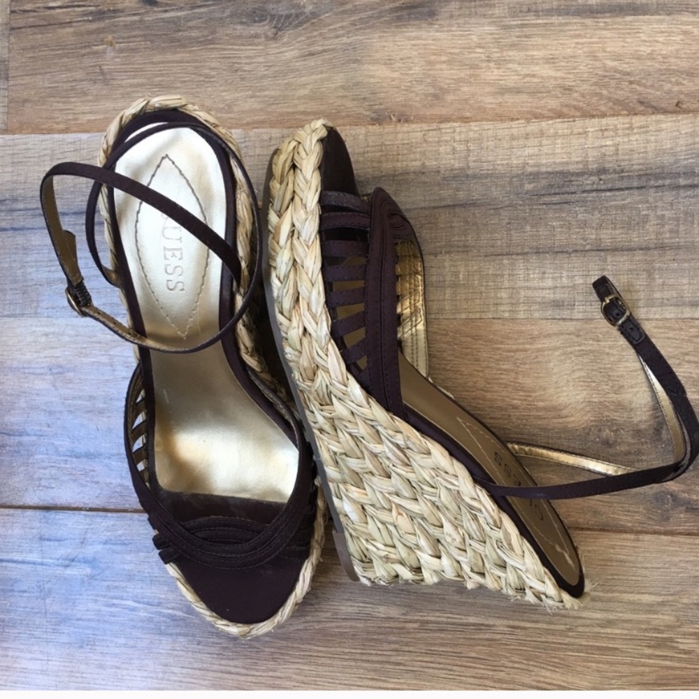 Guess wedge sandals brown